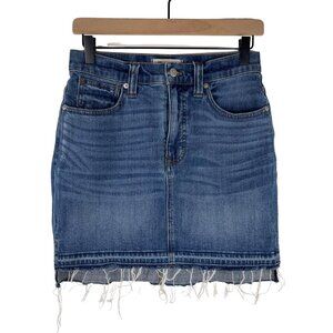 Madewell Denim Mini Skirt 25 Brandt Wash Raw Step Hem Stretch Jean Cutoff Split